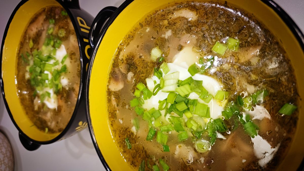 Согревающий куриный суп с грибами и булгуром